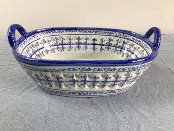 Early Blue And White Ceramic Bread Basket