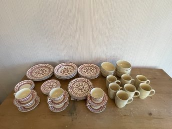 ADAMS ENGLAND ROYAL IVORY TITIAN WARE DISHES CUPS SAUCERS WITH CREAM MUGS AND BOWLS