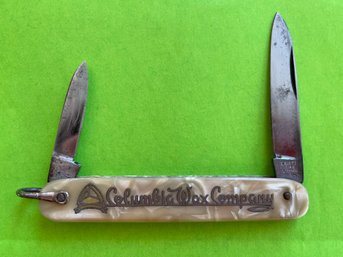 An Advertising German Celluloid Two Blade Pocket Knife For Colombia Wax Company