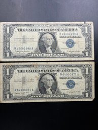 2 $1 Silver Certificates 1957-A 1957-B