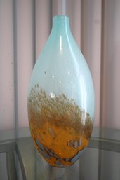 Hand Blown Pastel Blue & Orange Spatter Art Glass Vase