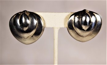 1980s Vintage Puffy Sterling Silver Pierced Earrings