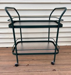 Two Tier Outdoor Patio Cart With Metal Frame And Glass Shelves