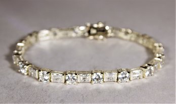 Fine Sterling Silver White Stone CZ Bracelet 7 1/2'