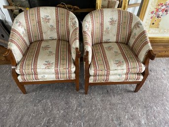 Stunning Pair Baker Barrel Lounge Chairs