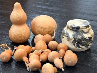 A Collection Of Custom Carved Gourds And More