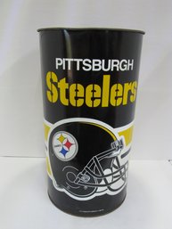 Large VINTAGE 94' PITTSBURGH STEELERS METAL TRASH CAN WASTE BASKET