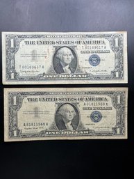 2 $1 Silver Certificates 1957-A 1957-B