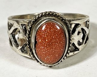 Fine Sterling Silver Goldstone Ladies Ring Size 7 (small Chip Out Of Side Of The Stone)