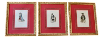 Set Of 3 Muse De Costumes Antique Prints In Gold Frames