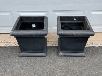 Pair Of Black Plastic Planters