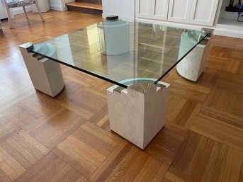 Fabulous Modern Glass Coffee Table With Tiered Stone Supports