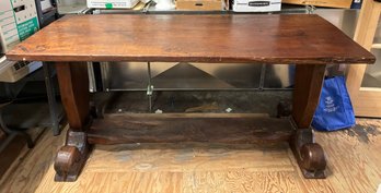 200-Year-Old Beautiful Solid Wood French Farm Table - Hand Carved Scroll Feet. 65 Inch X 28 Inch   CB/Office