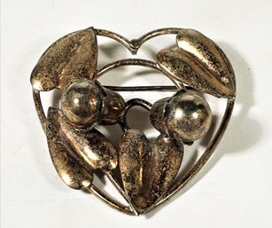 Retro Gold Over Sterling Silver Heart Formed Brooch