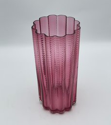 Vintage Pilgrim Cranberry Glass Ionic Swirl Vase