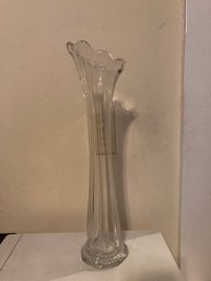 Tall Mid Century Modern Clear Glass Vase