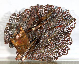 Mid Century Modern Brutalist Copper Fish On Fan Coral Wall Art