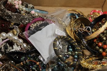 Large Box Lot Of Vintage To Modern Costume Bracelets And Etc. Jewelry