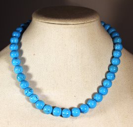 Fine Turquoise Round Beaded Stone Necklace 18' Long