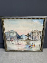 XL Signed Vintage Framed Paris Cityscape Water Color Painting 46 X 41