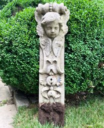 A Large Vintage Cast Stone Garden Corbel - With Cherub Motif