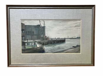 Nicely Done Water Color Of A Harbor Scene Unsigned