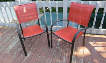 Pair Of Red Outdoor Stacking Patio Chairs