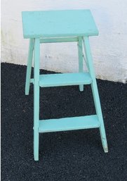 Vintage Two Step Wooden Folding Step Stool In Bright Teal.