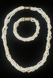 Multi Strand Fresh Water Pearl Bracelet And Necklace Set