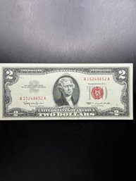 1963 Red Seal $2 Bill AU CONDITION