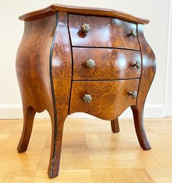 A Burl Wood Bombe Form Nightstand