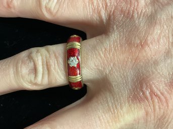 14k  Red Enamel  Band With Diamonds