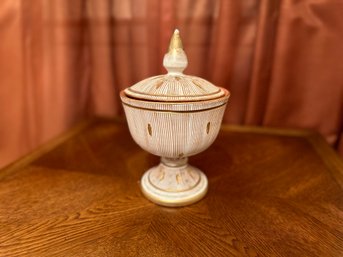 Carved White And Gold Lided Urn