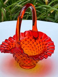 Vintage Fenton Amberina Glass Hobnail Basket 7.5' H X 7' Wide No Issues