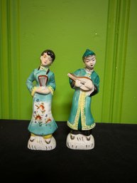 Vintage Pair Mid-Century Japanese Ceramic Figurines 7'