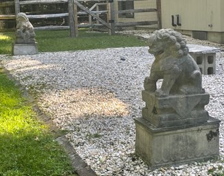 Pair Of Large Vintage Cement Foo Dogs