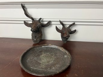 Wooden Carved Deer & Plate