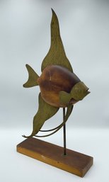 Large Vintage Frederick Cooper Brass And Wood Fish Sculpture - 22 Inches Tall