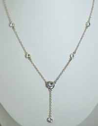 SIGNED IBB STERLING SILVER CZ LARIAT DANGLE NECKLACE