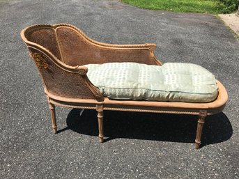 Antique French Louis XV Recamier Frame - Needs Complete Recaning - Comes With Very Good Down Filled Cushion