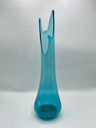 Vintage LE Smith Peacock Blue Swung Vase - 18 Inches Tall