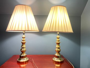 Pair Of Brass Base Table Lamps. 31' Tall