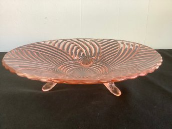 Pink Glass Swirled Footed Bowl