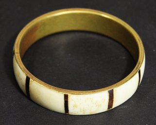 Brass Bangle Bracelet Having Bone And Wood Inlay