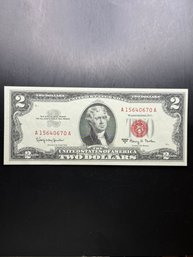 1963 Red Seal $2 Bill AU CONDITION