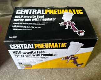 New & Never Used Central Pneumatic HVLP Gravity Feed Spray Gun With Regulator In A Original Box.