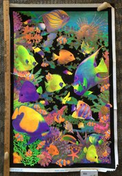 Vintage Psychedelic Sea Fish Velvet Blacklight Hippie Art Poster