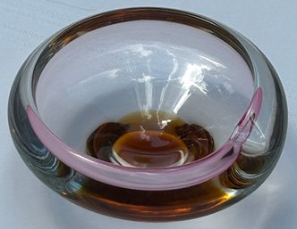 MCM Art Glass Small Heavy Decorative Bowl 5' X 3.5'  ( READ Description)