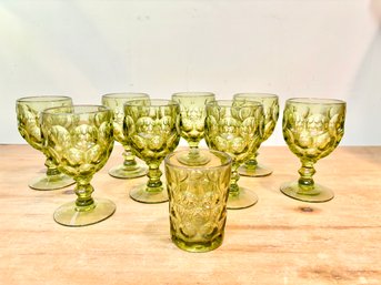 Set Of 8 - Vintage Imperial Glass Verde Green Water Goblets