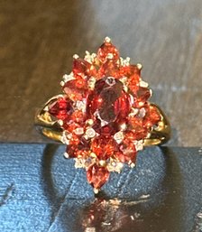 Beautiful 10K Garnet And Diamond Chip Cocktail Ring ~ Size 7 ~